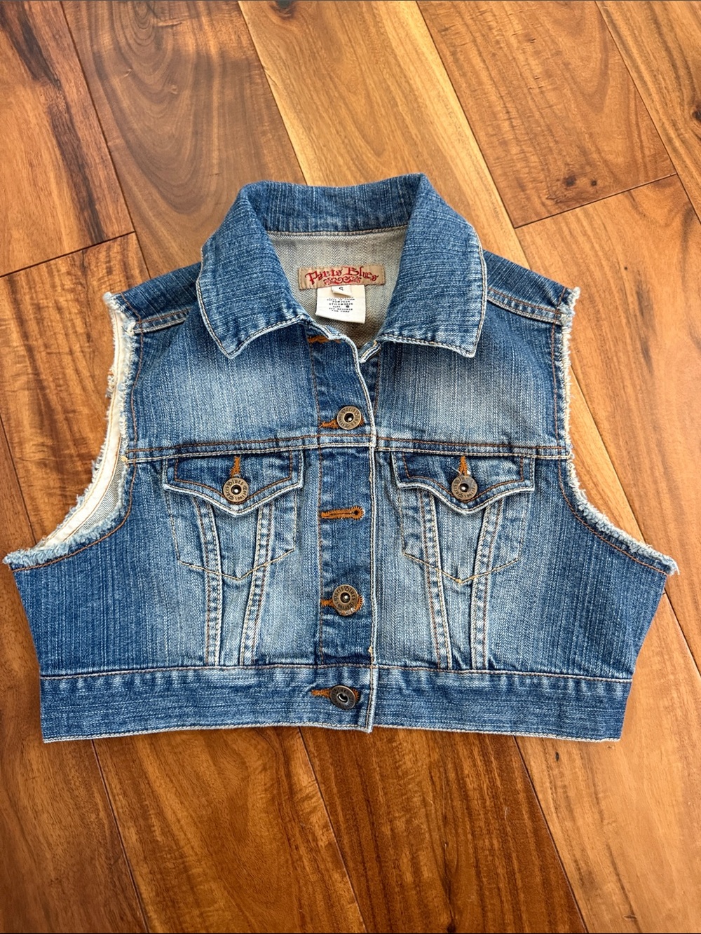Girls Cropped Denim Vest - Blue